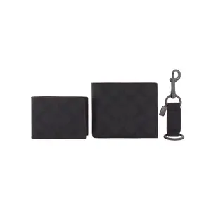 COACH Men's 3-in-1 Wallet with Logo-Engraved Pull-Out Box, Coated Canvas Card Holder in Black