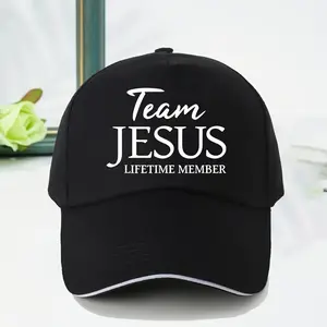 "Jesus Team" Lifetime Member Baseball Cap - A religious cap featuring the "Jesus Team" logo, lightweight and breathable, unisex, adjustable, black body with white lettering - an ideal Christian gift.
