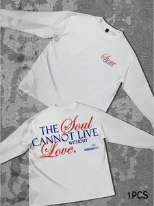 Men's Long Sleeve T-Shirt Top, Slim Fit Basic Layering Tee, Simple Colorblock Handwriting Pattern, Fashion Casual Daily Wear, Perfect Gift Choice