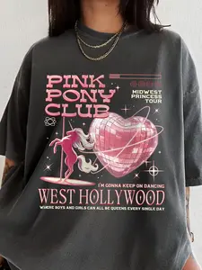 Women's Cartoon Pink Pony Print Round Neck Tee, Fashion Casual Streetwear Short Sleeve T-shirt for Daily Wear, Ladies Summer Clothes, Top