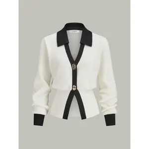 Contrast Trim Button Wool Blend Cardigan