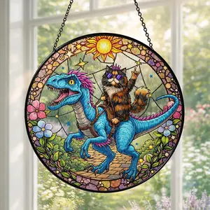 Princess Donut and Mongo Window Hanging Suncatcher, Fantasy Inspired Decor, Stained Glass Style Ornament, Reader Gift for LitRPG and Cat Lovers