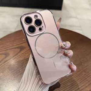 MagSafe Plating Case for iPhone 16 15 14 Plus/Por/Pro Max Slim Magnetic TPU+PC Cover Full Camera Lens Protection Wireless Charging Compatible Protective Casing Shockproof