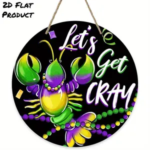 Country Style Wooden Holiday Decorations, Mardi Gras Crab Lobster New Orleans Carnival Door Hanging Ornament, Outdoor Porch Decoration