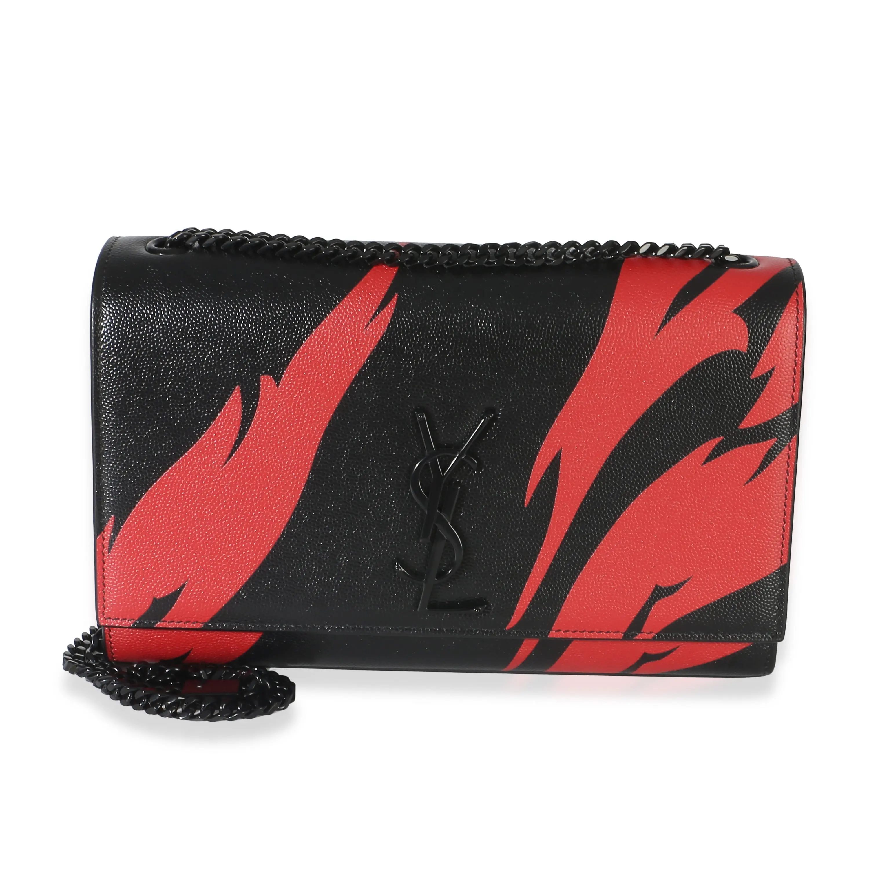 Pre-owned Leather Crossbody Bags Black Red Flame Grain De Poudre Medium Kate Chain Bag