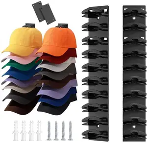 2 Pack Baseball Cap Hat Organizer, Wall Mount Hat Rack with Strong Adhesive & Screw Mount, Holds Up to 16 Hats, Durable ABS Cap Storage for Bedroom, Closet & Door