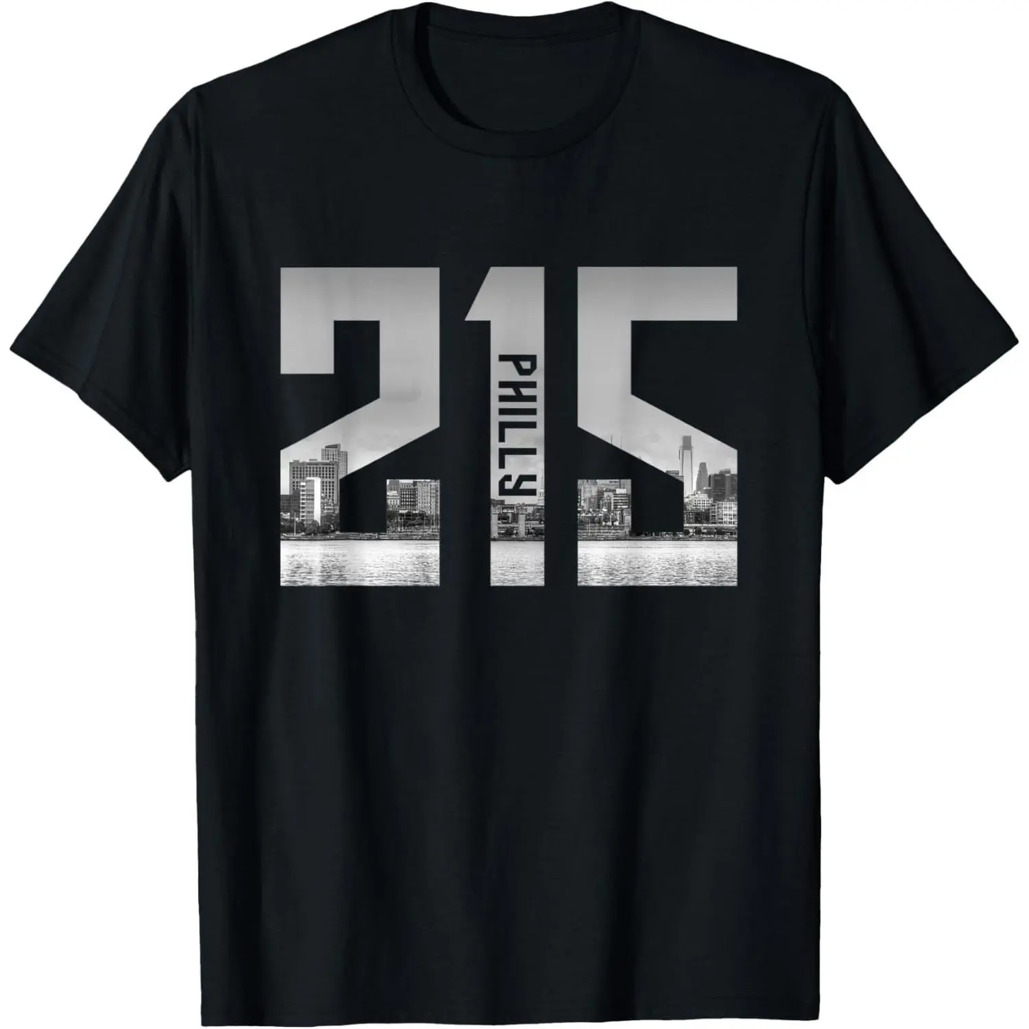 Vintage Philadelphia Philly 215 Area Code Skyline T-Shirt Menswear Top
