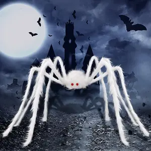 Halloween Spider Decoration 59-inch Giant White Spider Indoor/Outdoor Decoration Realistic White Hairy Spider for Haunted House, Christmas Thanksgiving Halloween Themed Party, Graveyard Scene, Lawn, Garden, Tree, Wall, Window