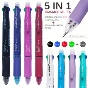 Five-in-one Erasable Pen with Black, Blue, Red, and Green Pen Cores, 0.5 Automatic Pencil, Color Pen, Press Erasable Pen, Multifunctional Pen, Sketching, Painting, Writing, Office Supplies, Stationery Writing Tools