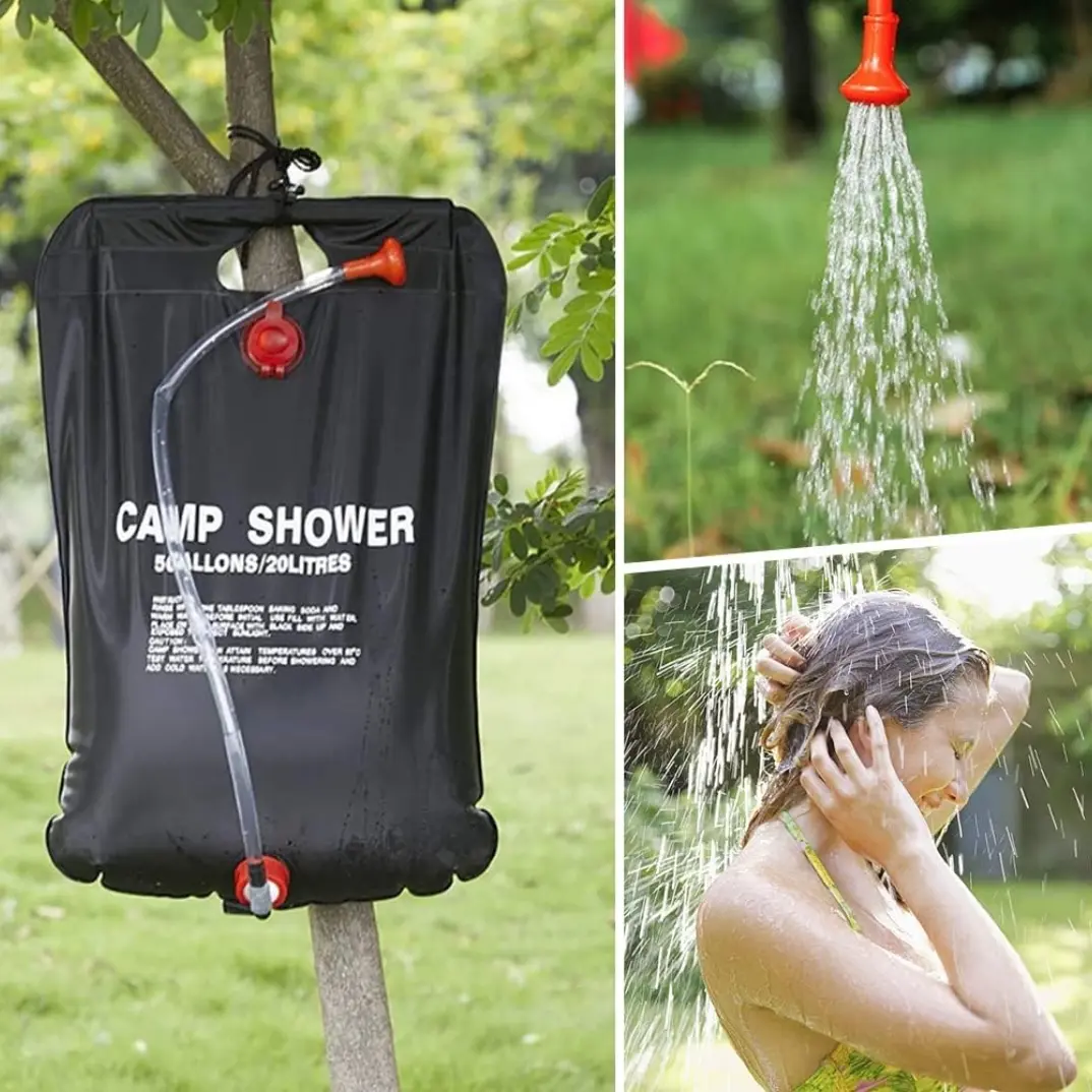 The 20L solar-powered quick-heating shower bag can be folded and stored with a showerhead, making it suitable for outdoor camping and saying goodbye to cold showers, Portable Camping Shower
