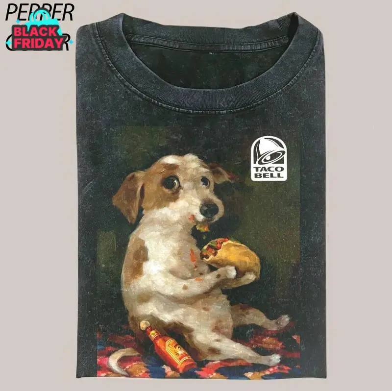Dog Chill With Taco Bell Vintage Graphic T-shirt, Funny Meme Tee, Dog Lover Unisex T-Shirt, Gift For Men Women Valentine's Day Valentine's Day gift Hoodie sweatshirt  round-neck sweatshirt