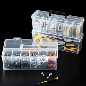 6pcs Transparent Tool Parts Organizer with 5 Small Boxes & Large Case - PP Plastic Multi-Compartment Stackable Storage Box Suitable for Screws, Nails, Wrenches, Jewelry, Beads, Crafts, Hardware Case for Home Workshop Garage Organization