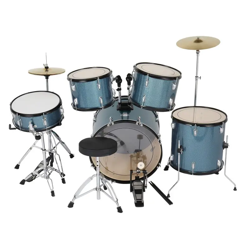 Adult 5-Piece 9-Ply Poplar-Maple Wood Kit with Double-Layer Oil Skin, Including 10.8x19.5in Bass, 2x Toms, 14x5.5in Snare, 16in Ride Cymbal, 14in Hi-Hat Cymbals, Stool, 1x Bass Pedal, 1x Sticks, 1 X Sticks