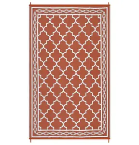 Gaomon 9x12 ft Red and White Plastic Rectangular Area Rug with Rhomb Border, Easy-Clean Modern Moroccan Outdoor Furniture Set for Beach, Patio Use