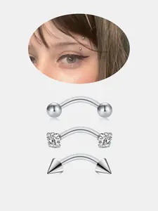 3-Piece Stainless Steel Cz Eyebrow Studs Set, Punk Style Ear Cartilage Piercing Jewelry, Unisex Body Jewelry, Body Piercings Set for All Seasons