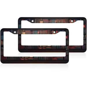 Vintage Book Wall Library License Plate Frame - 2 Pcs Universal Accessories Cars Decor with 2 Holes and Screws Fits Us Standard License Plates 12.2x6.3 Inch ﻿