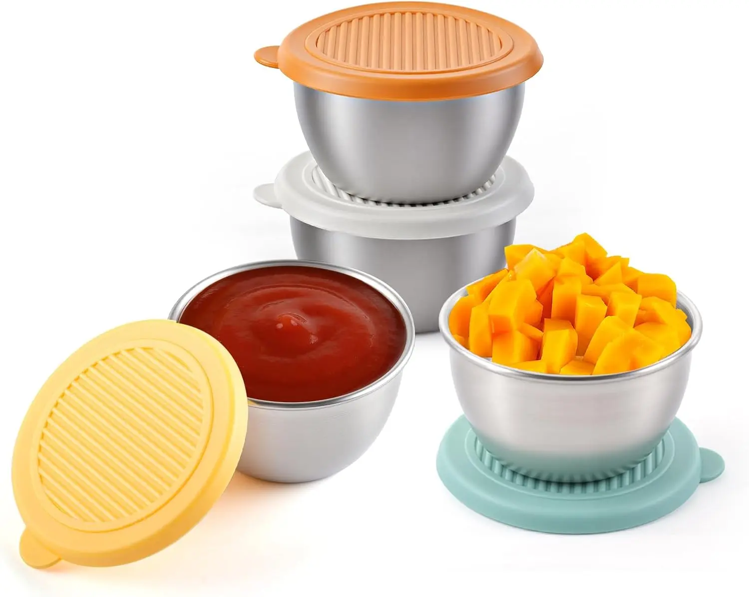 2oz Salad Dressing Containers To Go (4 Pack), Stainless Steel Sauce Cups with Lids, Leak-Resistant Condiment Containers for Lunch & Meal Prep