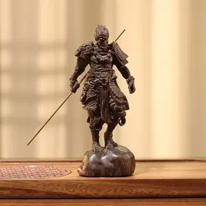 Agarwood Hand Carved Monkey King Figurine, Art Sculpture for Living Room Desktop Home Decor