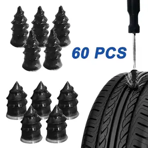 60Pcs Tire Repair Screws Plugs Self-service Tyre Repair Vacuum Rubber Nails Kit for Car Motorcycle Truck Tractor Puncture Fast Tyre Repair Supplies