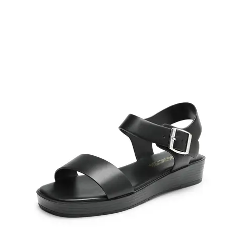 Dream Pairs Women's 1-Strap Classic Low Wedges Platform Sandals - 2.95 Inch Wedge Heel, Lightweight Vegan Leather, Round Toe, Comfortable Insole, Adjustable Strap, Daily Wear Summer Casual Footwear