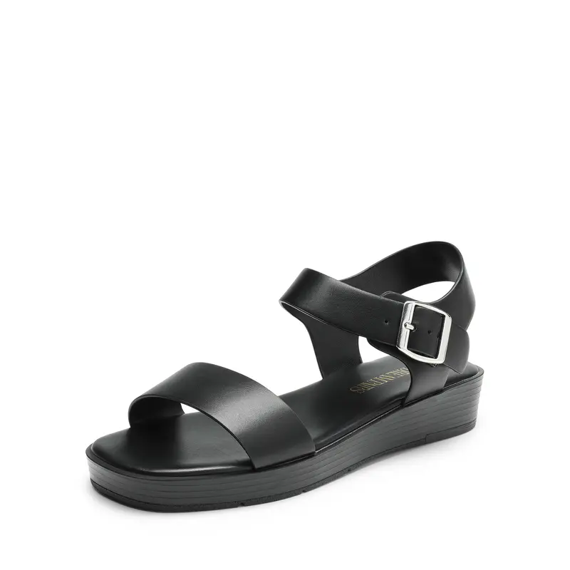 Dream Pairs Women's 1-Strap Classic Low Wedges Platform Sandals - 2.95 Inch Wedge Heel, Lightweight Vegan Leather, Round Toe, Comfortable Insole, Adjustable Strap, Daily Wear Summer Casual Footwear