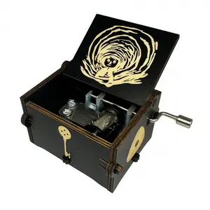 Dreaming Music Box Coraline Musical Gift Hand Crank Engraved Boxes Gifts For Christmas Birthday (black)