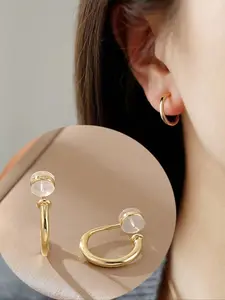 1pair Copper Round Hoop Earrings For Women, Minimalist Earrings, Non-Pierced Ears Clip-Ons, Comfortable & Easy To Wear, Silicone Ear Accessories, Jewellery Accessories, Non Piercing Jewelry, Birthday Gift