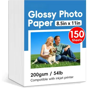 150 Sheets Glossy Photo Paper, 8.5in x 11in Inkjet Photo Printer Paper, Picture Paper for Photos, Calendars, Brochures, Cards, Menus(200gsm / 54lb)
