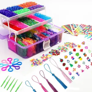 15000+ Rubber Loom Bands, Mega Rubber Bands Bracelet Kit,Loom Bracelet Making Kit with 3 Layer Container,30 Colors,380 Beads,30 Charms,Clips, Hooks Tools for DIY Art Holiday