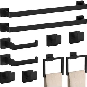 10-Pieces Matte Black Bathroom Accessories Set, 23.6 Inch Bath Towel Bar Set, Bathroom Hardware Set, Towel Racks for Bathroom Wall Mounted.