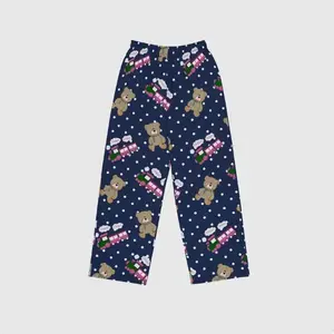 Devil Hunter Sleepwear Pants - Navy Blue with Teddy Bear and Clouds - Neutral Comfortable Knitted Fabric - Soft Casual ClothingRAIMENTRY