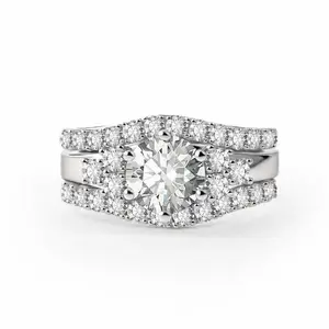 Eco-Conscious Bridal Ring Set – VVS Synthetic Moissanite Solitaire + Triple Stacking Rings in Recycled Copper, Timeless Embrace Promise & Wedding Duo