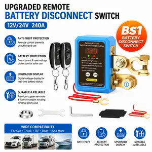 Upgraded Remote Battery Disconnect Switch 12V/24V 240A with Digital Voltage Display Anti-Theft Protection & Free Install Kit for Car/Truck/RV/Boat
