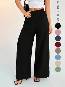 Obsession-Worthy Flowy Palazzo Pants with Smocked Waist Elongate Legs High Waisted Flowy Pants - No See-Through Fabric Womenswear Bottom  Basic Minimalist Trouser