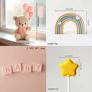 Blue Bear Baby Birthday Cake Decor, Party, Cute Cartoon Balloon Bow Tie, Home Decoration, Kids' First Birthday Gift, Instagram Trendy