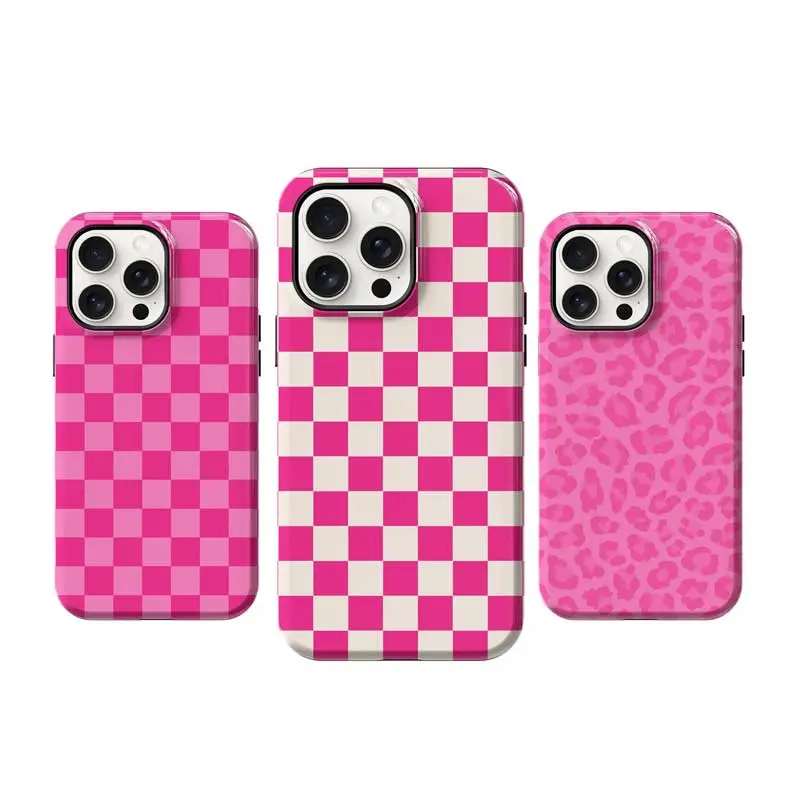 Hot Pink Protective Smartphone Casing - Street, Ethnic, Classical Floral, Polka Dot, Wavy Checker, Swirl, Solid Leopard Designs for Multiple Handheld Devices Accessories: iPhone 12,13,14,15,16,17 Pro Max/Plus & Samsung S25