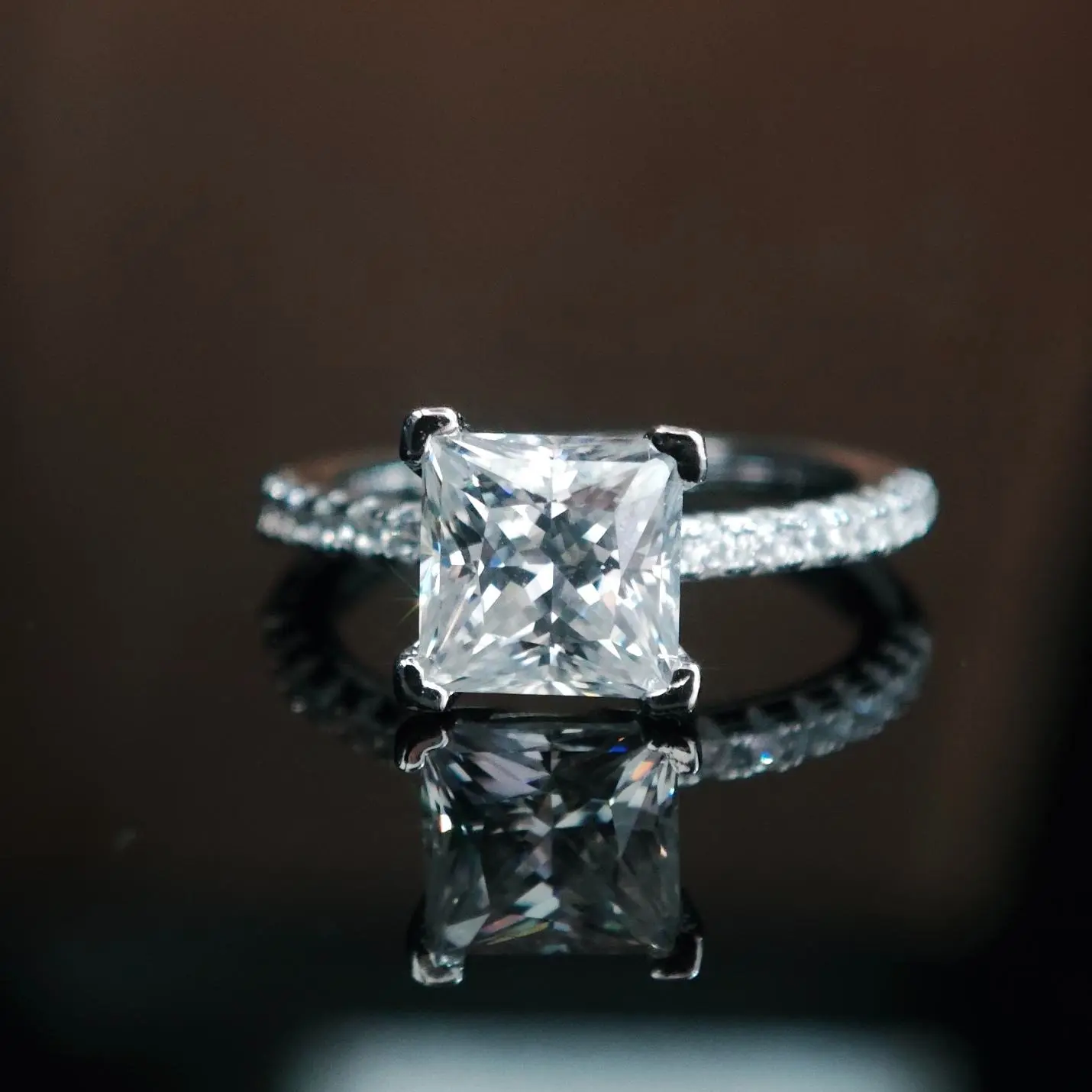 #1024 Princess Cut Square Moissanite Ring