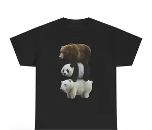Bear Stack Shirt, Grizzly Panda Polar Bear T-Shirt, Stacked Bears Tee, Funny Bear Casual Top, Three Bears Stack Print Shirt, Bear Stack Viral Meme T-Shirt, Black Cotton Stacked Bears Tee, Funny Grizzly Panda Polar Bear Graphic Shirt