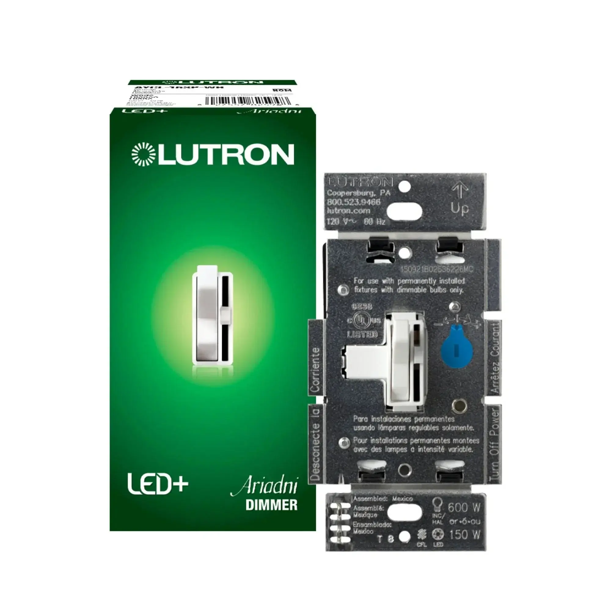 Ariadni Toggler LED+ Dimmer Switch, 150-Watt, Single Pole or 3-Way, White