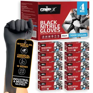 Black  Gloves Disposable Latex Free &  Free, 4 Mil Rubber Glove, Cleaning, Cooking, Mechanic(XS-XXL)