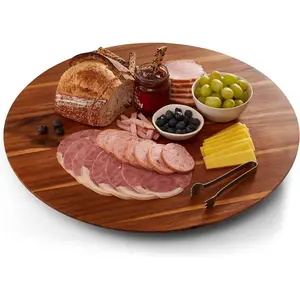 21" Acacia Wood Lazy Susan for Table Top - Wooden Turntable Serving Tray for Charcuterie Boards Cheese Board - Extra Large Round Lazy Susan Organizer - Kitchen Revolution for Countertop, Pantry