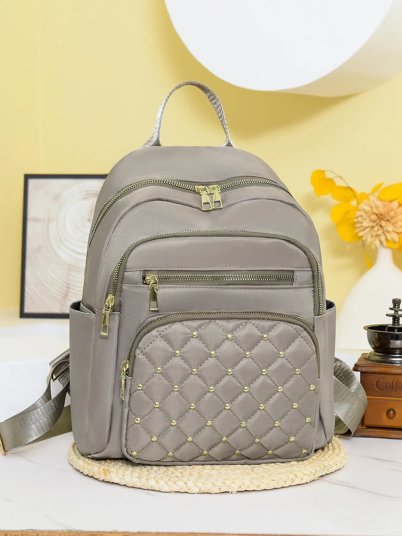 Small design multi-pocket rivet design backpack, large capacity and durable leisure outdoor travel commuter backpack, Casual travel backpack, Stylish daypack, Backpack for Travel