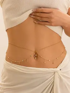 Sexy Beach Imitation Pearl Fringe Rhinestone Waist Chain Body Chain Zircon Navel Ring Belly Chain for Women