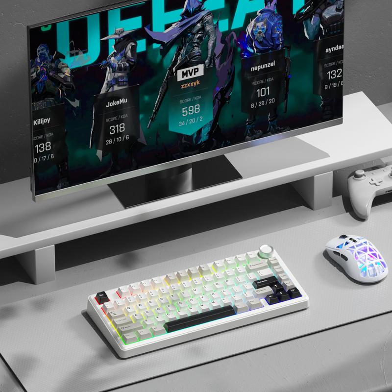 SOLAKAKA A75 75% Wireless Mechanical Keyboard – Hot-swappable RGB gaming keyboard with a sealed design, smooth feel, PBT keycaps, and rotary controls. A creamy keyboard suitable for PC/Mac gaming devices. SOLAKAKA A75 75% Wireless Mechanical Keyboard – Hot-swappable RGB gaming keyboard with a sealed design, smooth feel, PBT keycaps, and rotary controls. A creamy keyboard suitable for PC/Mac gaming devices.