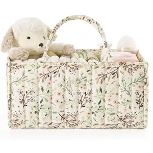 Floral Print Diaper Caddy Organizer, Stylish Nursery Storage Basket, Travel Organizer, Multifunctional Diaper Bag, Travel Diaper Tote, Gift for Baby Shower, Newborn Essentials
