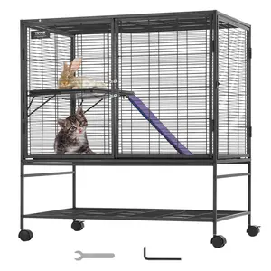 【fathersdaygift】VEVOR 39" Rolling Metal Ferret Cage Large 2-Tier Critter Nation CageSmall Animal Cage with Ramps & TrayEasy to Set up for Pet RatsHamsterGuinea PigChinchillaSquirrelHedgehogsBunny