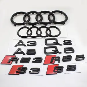 1Set ABS 4 Ring AUDI Models Quarrto Sline Logo Car Front Hood Grill Emblem Rear Trunk Badge Sticker For Audi A3 A4 A5 A6 A7 Q2 Q3 Q5 Q7 Q8 RS3 RS4 RS5 RS6 S3 S4 S5 S6 Decoration Accessories Car Decals Car Stickers