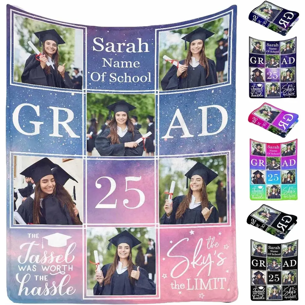 2025 Customized Graduation Blankets - Personalized with Graduation Photos, Name, School Name, Available in 30x40, 40x50, 50x60 Sizes for Graduates, Wrinkle Resistant