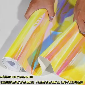 High Gloss Electroplated Metal Powder Rainbow Chrome Car Vinyl Wrap, Easy Peel Adhesive Slot, Dreamy Shiny Texture, Party Attraction