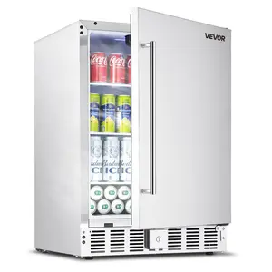 VEVOR 24-Inch Indoor/Outdoor Beverage Refrigerator, 150 QT Freestanding Undercounter Beverage Fridge, 180 Cans in Beer Fridge with Stainless Steel Body for Residential Home Bar Commercial Use